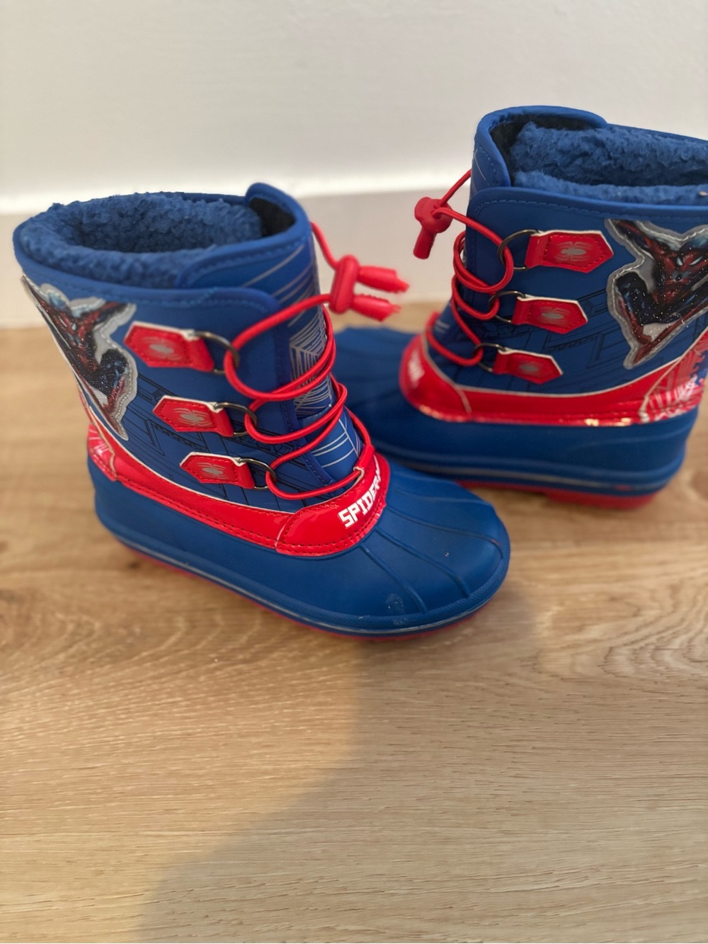 Spiderman Blue and Red Kids Winter Boots with Pull-Cord Closure